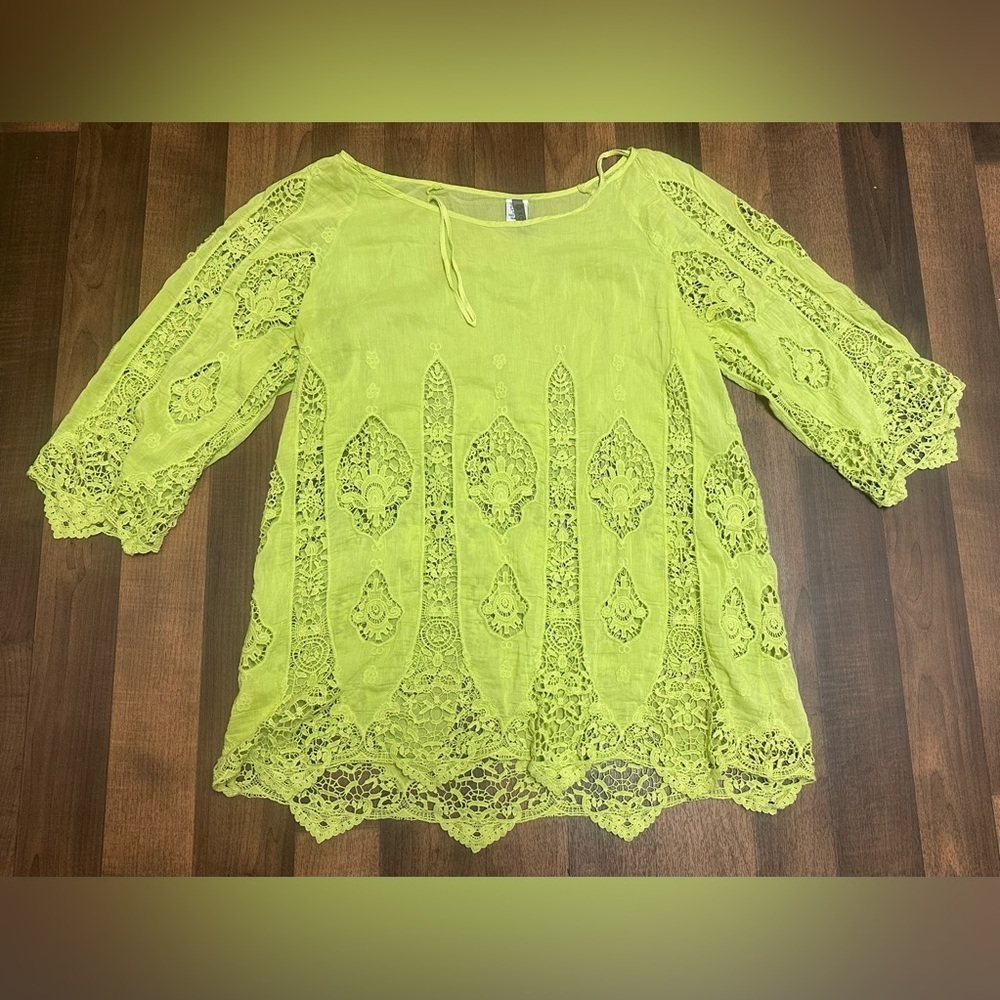 XCVI Yellow Green Boxy Embellished Blouse - Picture 10 of 10
